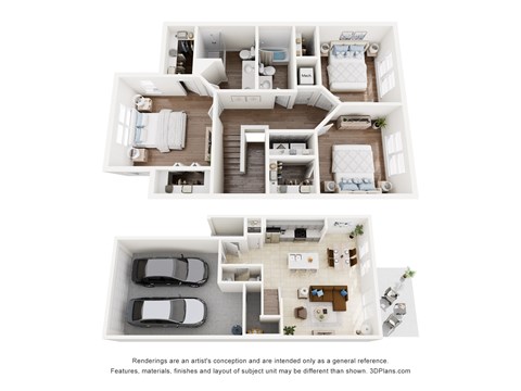 Floor plan for 3 beds, 2.5 baths, 1513 sqft